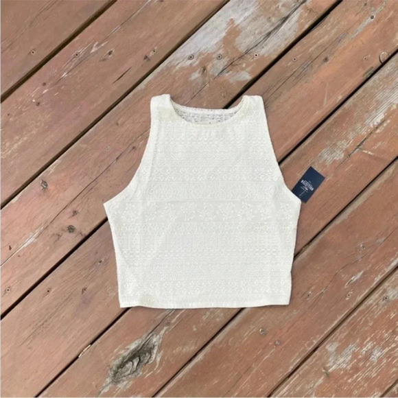 New Hollister Y2K Creme Lace Semi Sheer Crop Top - Picture 7 of 7